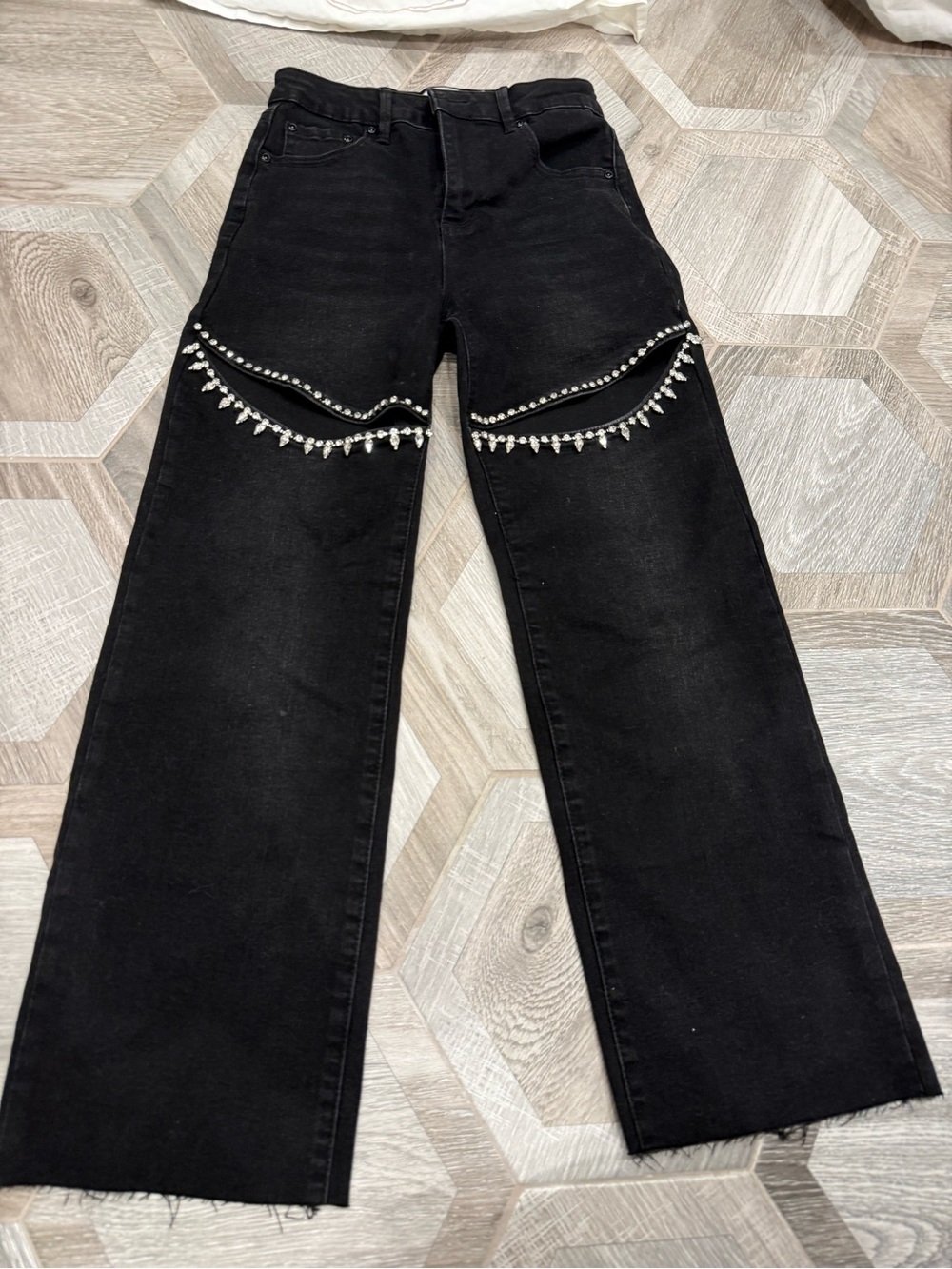 Black Tractr Wide Leg Jeans with Rhinestone Trim size 12